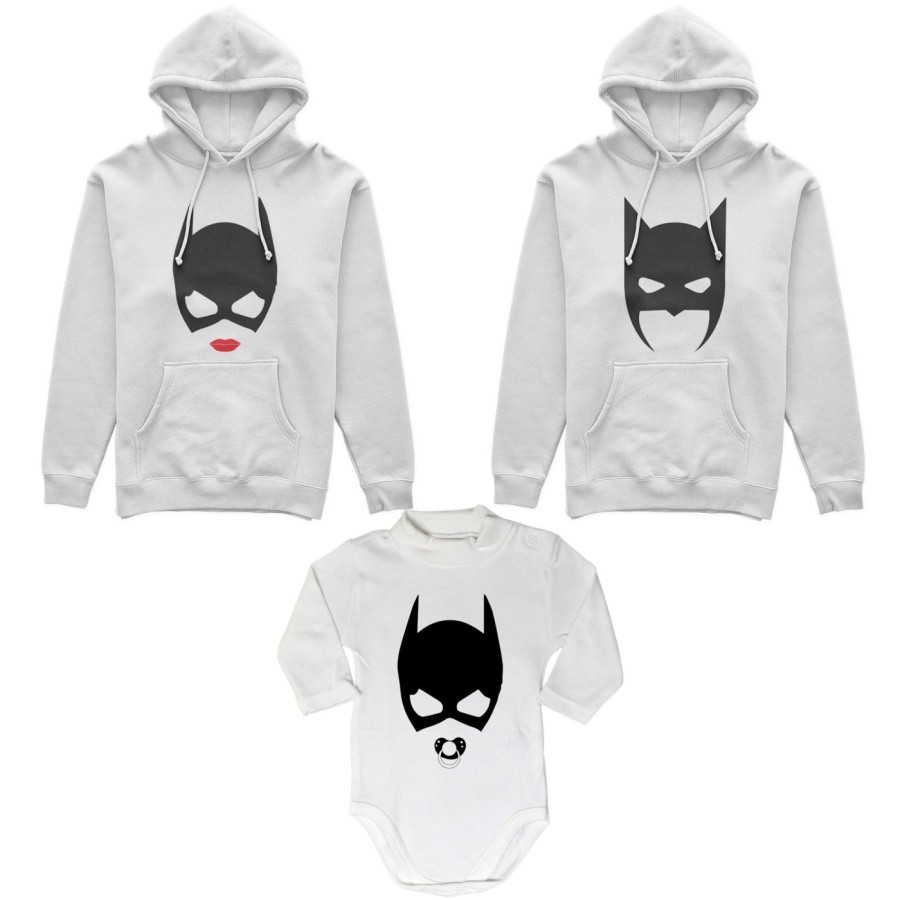 Tris felpe adulti neonato o body lupetto neonato batdad catwoman baby catwoman Per la famiglia