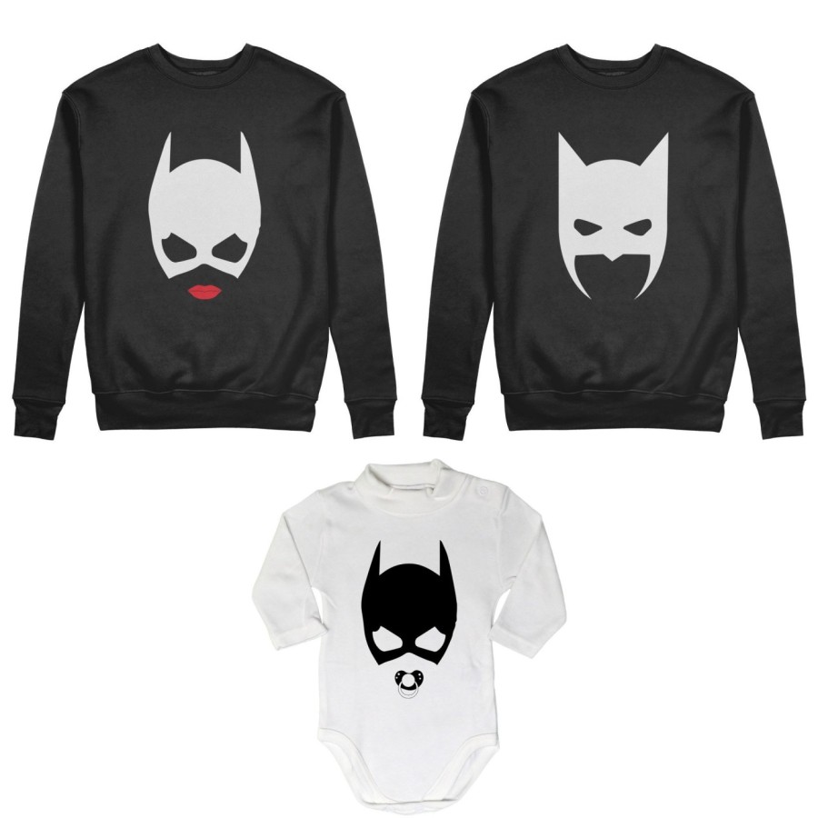 Tris felpe adulti neonato o body lupetto neonato batdad catwoman baby catwoman Per la famiglia