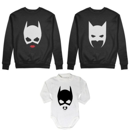 Tris felpe adulti neonato o body lupetto neonato batdad catwoman baby catwoman Per la famiglia