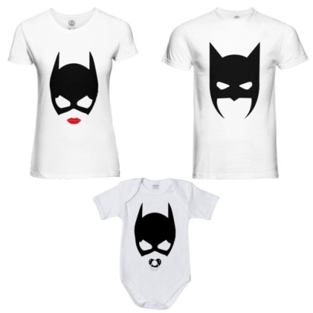 Tris t-shirt adulti e body neonato batdad catwoman baby...