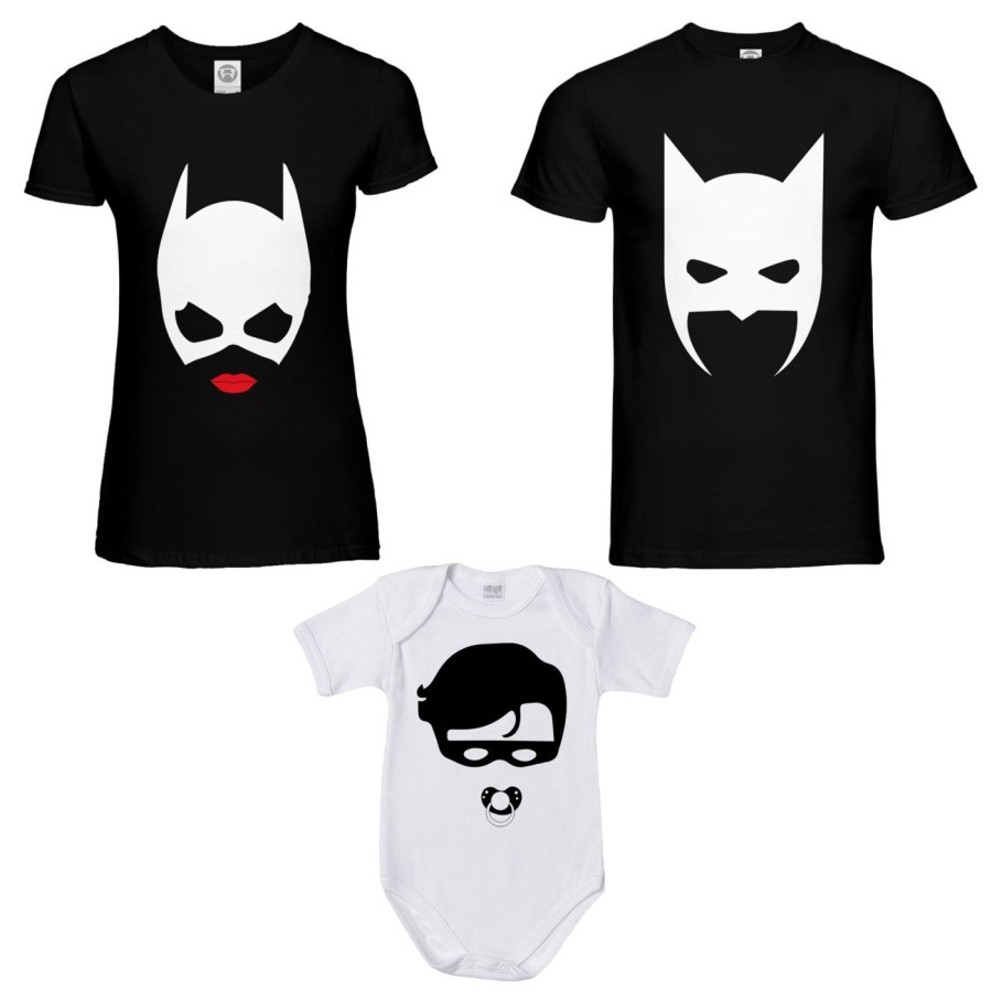 Tris t-shirt adulti e body neonato batdad catwoman baby robin Per la famiglia