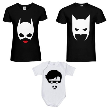 Tris t-shirt adulti e body neonato batdad catwoman baby...