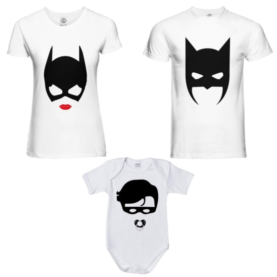 Tris t-shirt adulti e body neonato batdad catwoman baby robin Per la famiglia 2