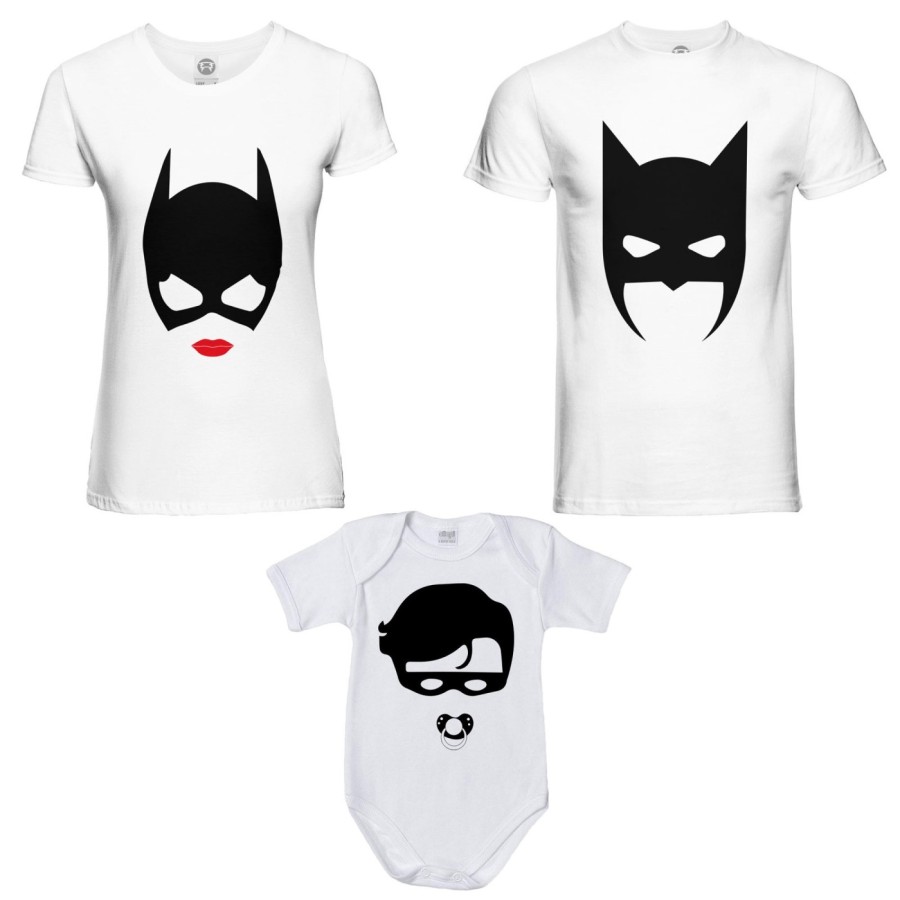 Tris t-shirt adulti e body neonato batdad catwoman baby robin Per la famiglia