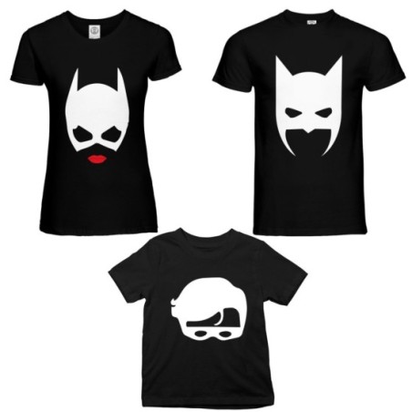 Tris t-shirt adulti bambino batdad catwoman baby robin