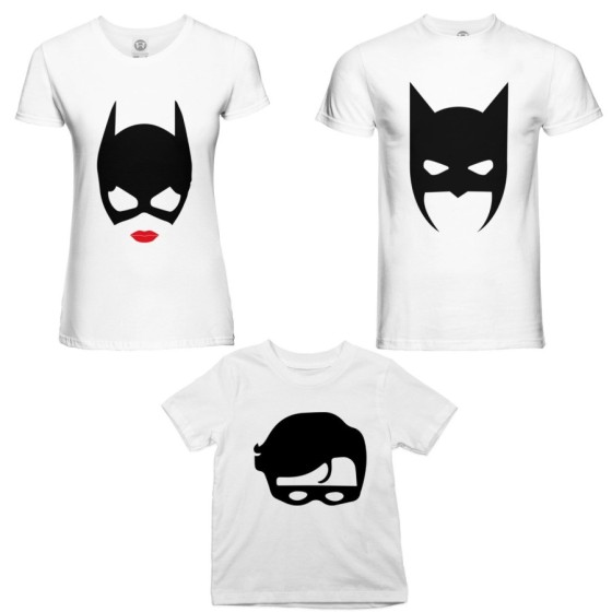 Tris t-shirt adulti bambino batdad catwoman baby robin Per la famiglia 2
