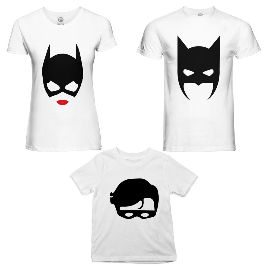 Tris t-shirt adulti bambino batdad catwoman baby robin Per la famiglia