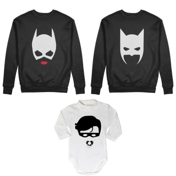 Tris felpe adulti neonato o body lupetto neonato batdad catwoman baby robin Per la famiglia