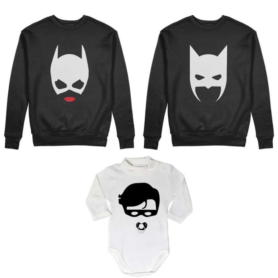 Tris felpe adulti neonato o body lupetto neonato batdad catwoman baby robin Per la famiglia