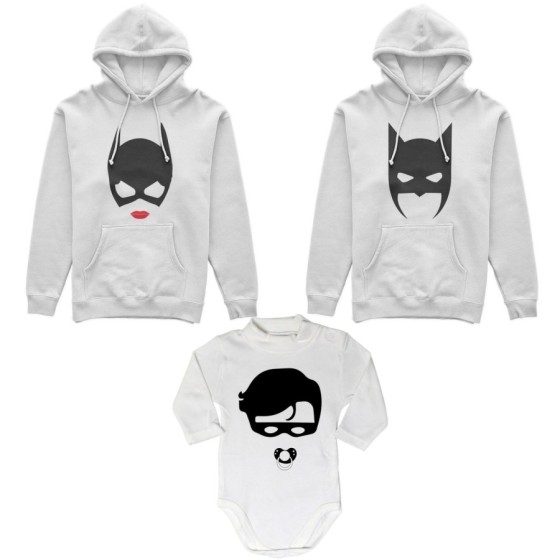 Tris felpe adulti neonato o body lupetto neonato batdad catwoman baby robin Per la famiglia 2