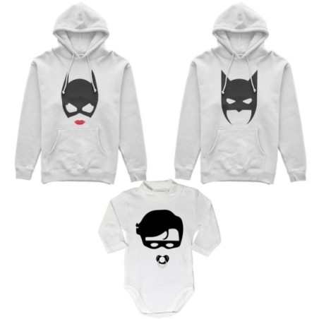 Tris felpe adulti neonato o body lupetto neonato batdad catwoman baby robin Per la famiglia
