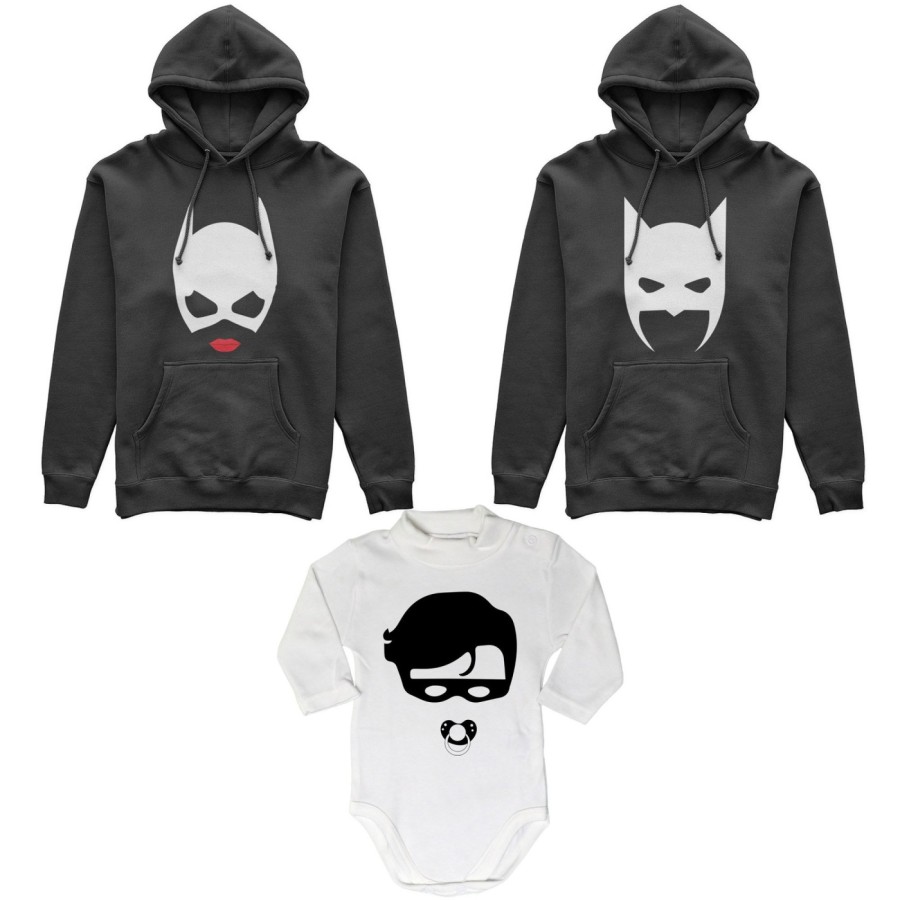 Tris felpe adulti neonato o body lupetto neonato batdad catwoman baby robin Per la famiglia