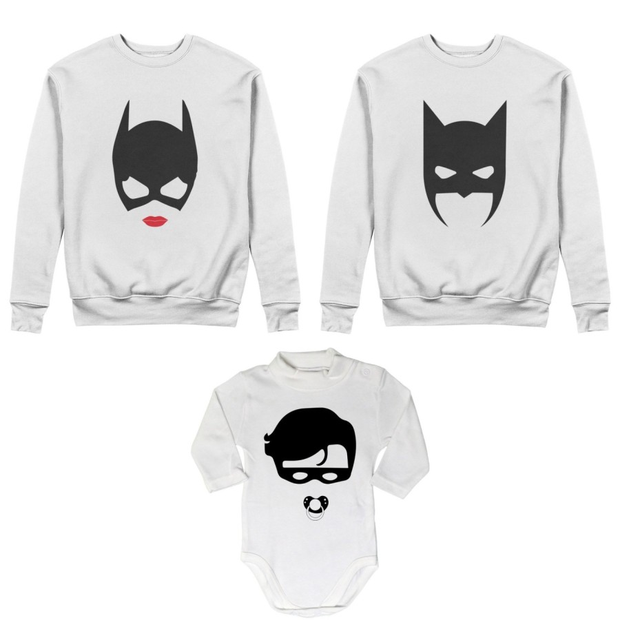 Tris felpe adulti neonato o body lupetto neonato batdad catwoman baby robin Per la famiglia