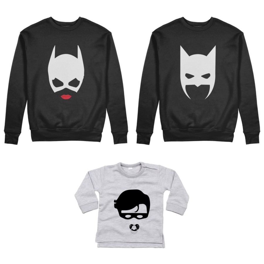 Tris felpe adulti neonato o body lupetto neonato batdad catwoman baby robin Per la famiglia