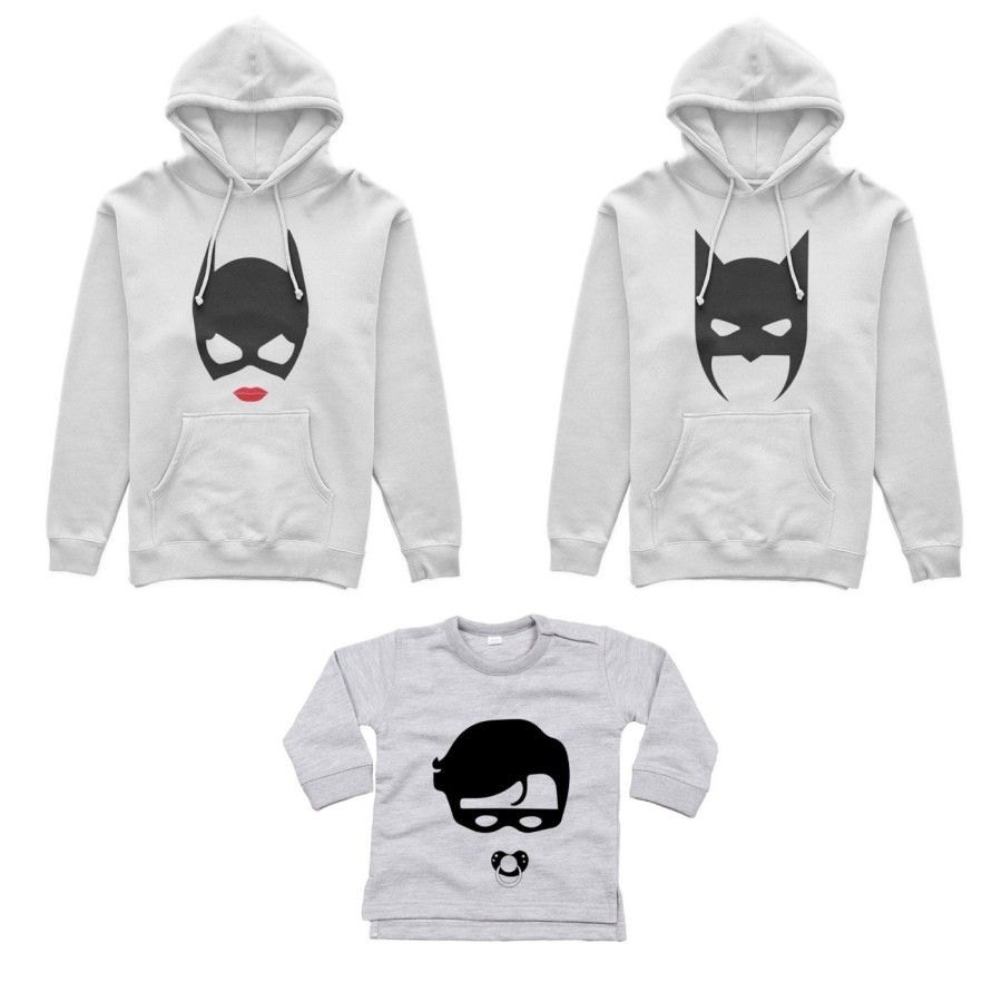 Tris felpe adulti neonato o body lupetto neonato batdad catwoman baby robin Per la famiglia