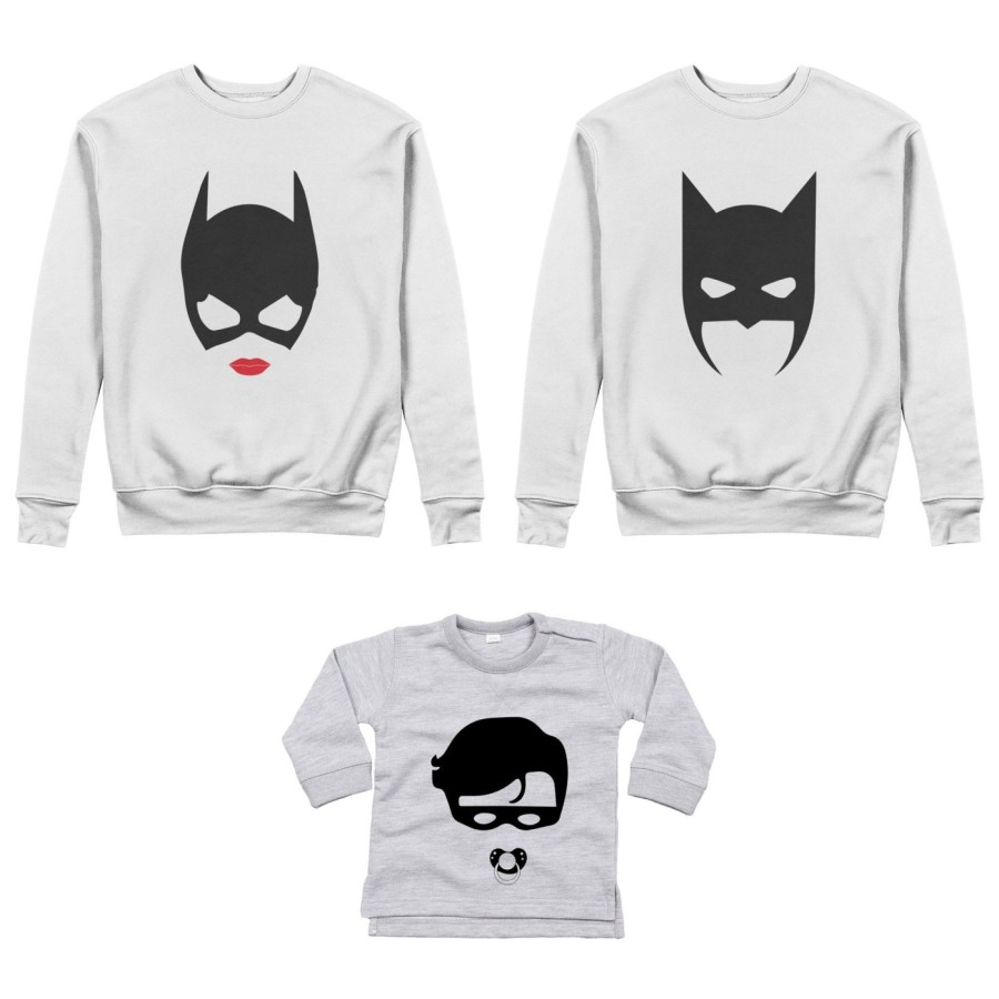 Tris felpe adulti neonato o body lupetto neonato batdad catwoman baby robin Per la famiglia