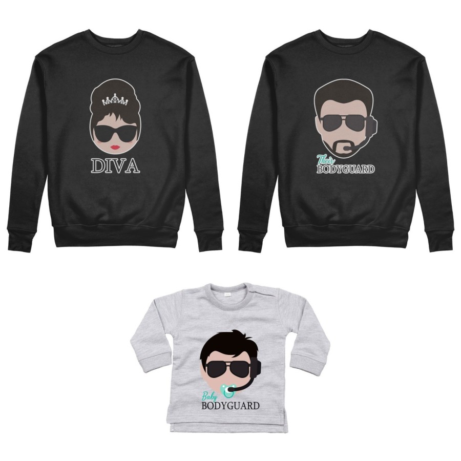 Tris felpe adulti neonato o body lupetto neonato bodyguard diva baby bodyguard Per la famiglia