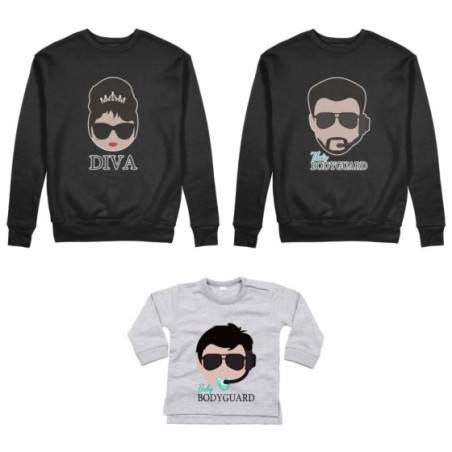 Tris felpe adulti neonato o body lupetto neonato bodyguard diva baby bodyguard Per la famiglia