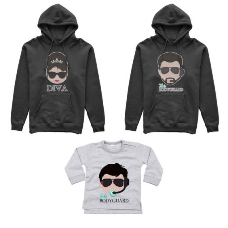 Tris felpe adulti neonato o body lupetto neonato bodyguard diva baby bodyguard Per la famiglia