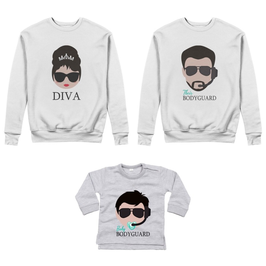 Tris felpe adulti neonato o body lupetto neonato bodyguard diva baby bodyguard Per la famiglia