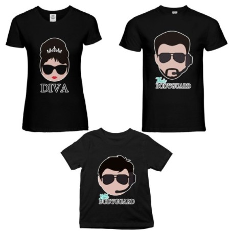 Tris t-shirt adulti bambino bodyguard diva little bodyguard