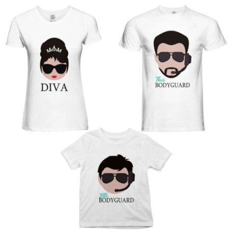 Tris t-shirt adulti bambino bodyguard diva little bodyguard Per la famiglia