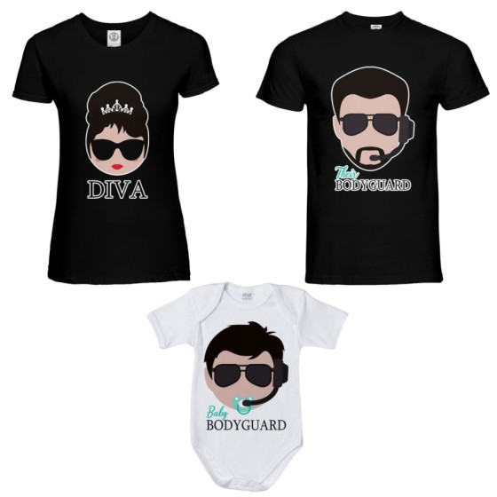 Tris t-shirt adulti e body neonato bodyguard diva baby bodyguard Per la famiglia