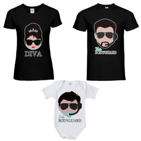 Tris t-shirt adulti e body neonato bodyguard diva baby...