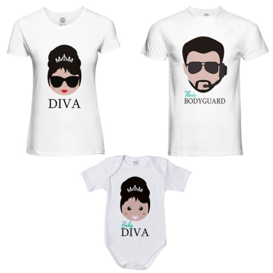 Tris t-shirt adulti e body neonato bodyguard diva baby diva Per la famiglia