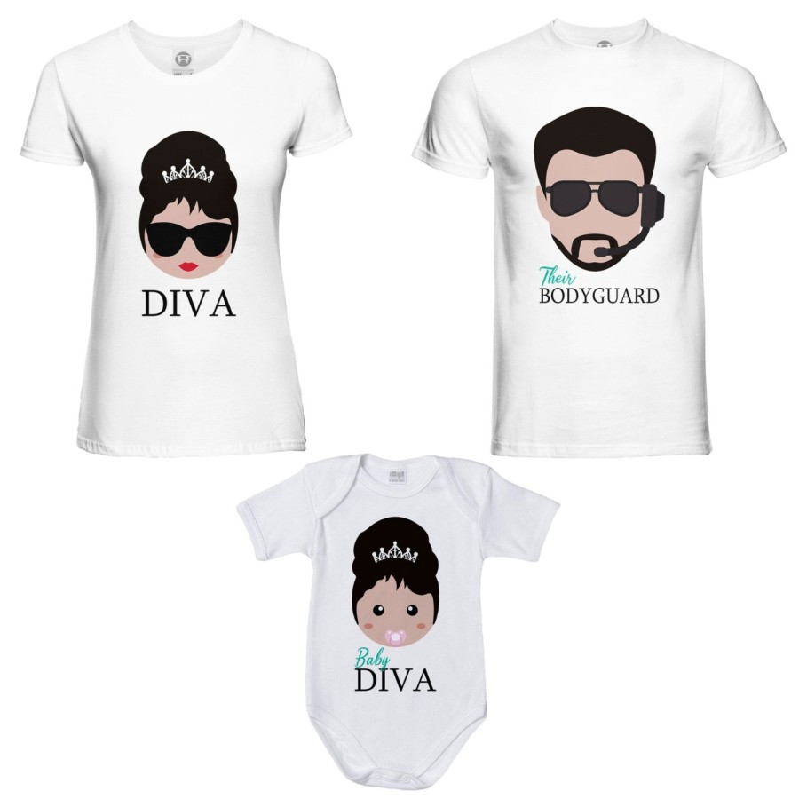 Tris t-shirt adulti e body neonato bodyguard diva baby diva Per la famiglia