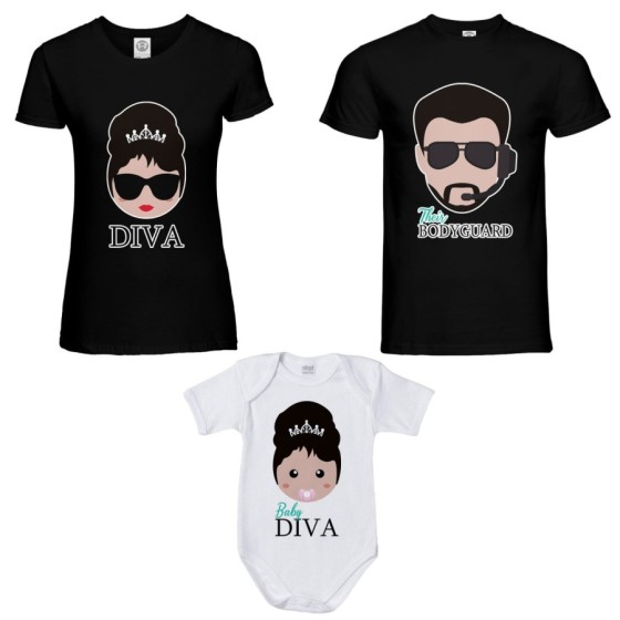 Tris t-shirt adulti e body neonato bodyguard diva baby diva Per la famiglia 2