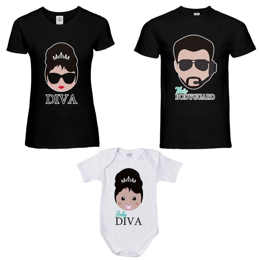 Tris t-shirt adulti e body neonato bodyguard diva baby diva Per la famiglia