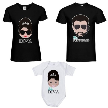 Tris t-shirt adulti e body neonato bodyguard diva baby diva Per la famiglia