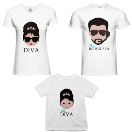 Tris t-shirt adulti bambino bodyguard diva little diva