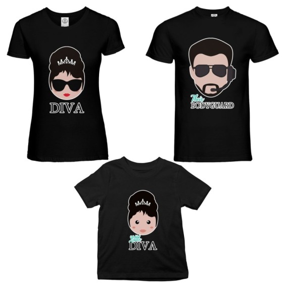 Tris t-shirt adulti bambino bodyguard diva little diva Per la famiglia 2