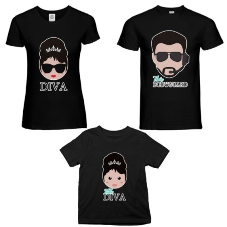 Tris t-shirt adulti bambino bodyguard diva little diva Per la famiglia