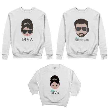 Tris felpe adulti bambino bodyguard diva little diva