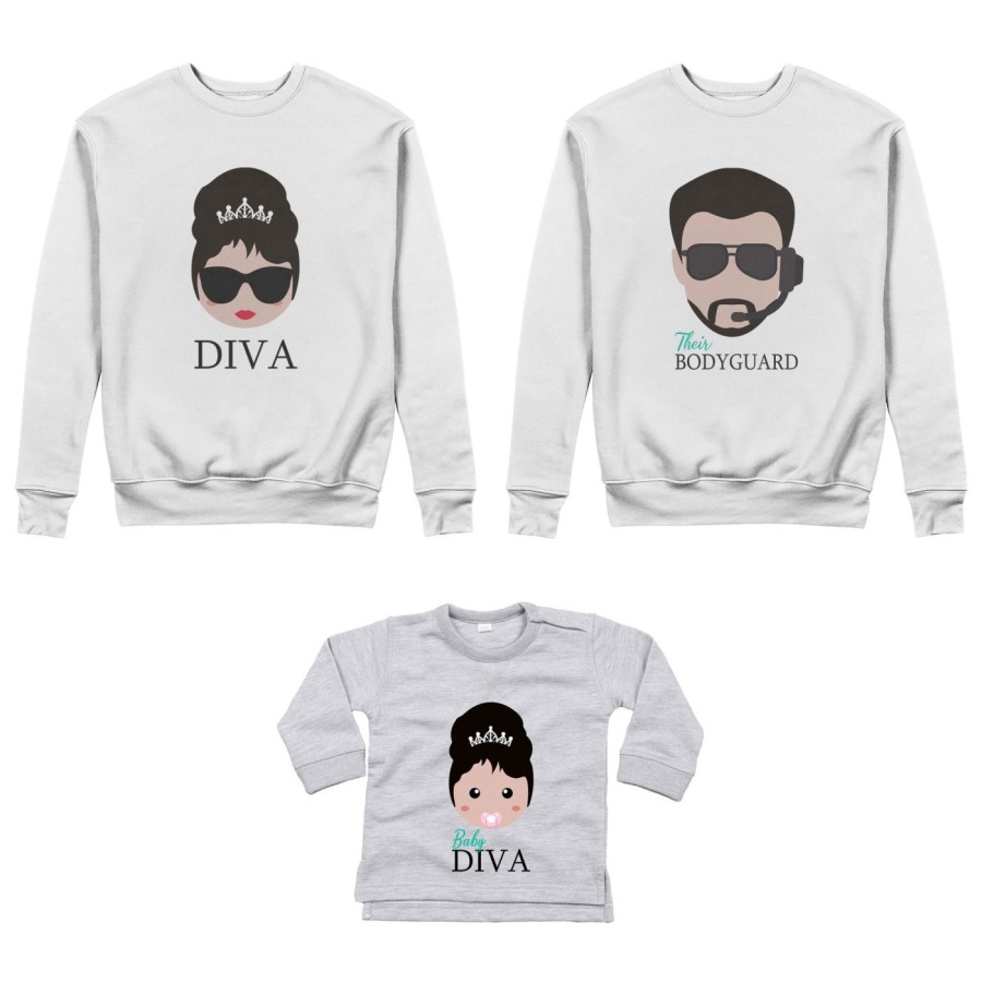 Tris felpe adulti neonato o body lupetto neonato bodyguard diva baby diva Per la famiglia