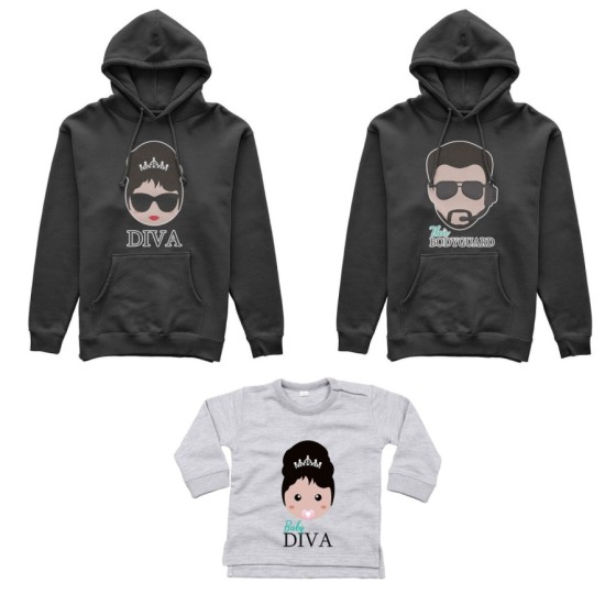 Tris felpe adulti neonato o body lupetto neonato bodyguard diva baby diva Per la famiglia 2