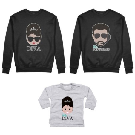 Tris felpe adulti neonato o body lupetto neonato bodyguard diva baby diva Per la famiglia