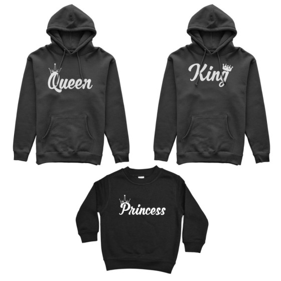 Tris felpe adulti bambino personalizzabile con nomi king queen con corona prince princess con corona Per la famiglia 2