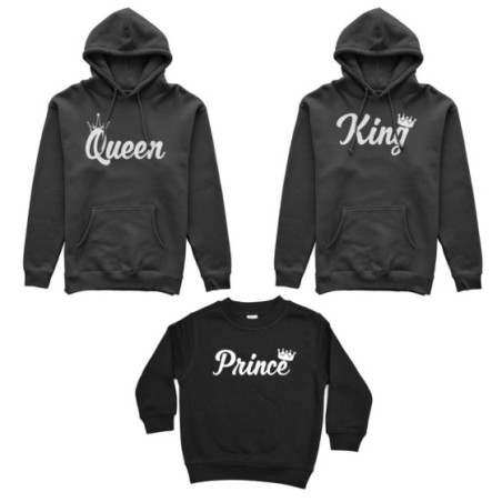 Tris felpe adulti bambino personalizzabile con nomi king queen con corona prince princess con corona Per la famiglia