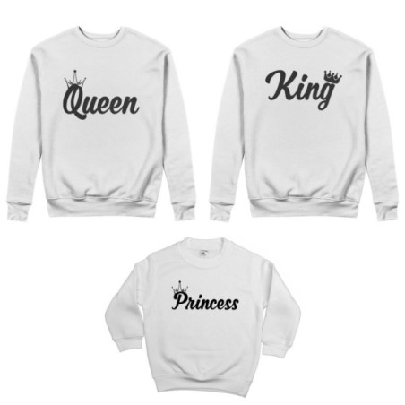 Tris felpe adulti bambino personalizzabile con nomi king queen con corona prince princess con corona Per la famiglia
