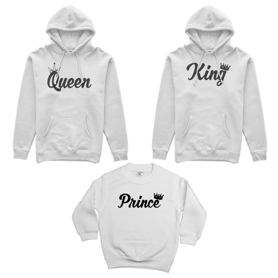 Tris felpe adulti bambino personalizzabile con nomi king queen con corona prince princess con corona Per la famiglia
