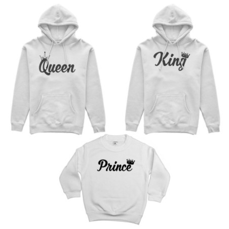 Tris felpe adulti bambino personalizzabile con nomi king queen con corona prince princess con corona Per la famiglia