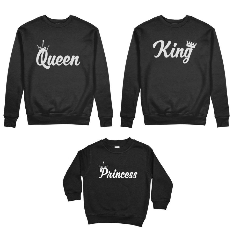 Tris felpe adulti bambino personalizzabile con nomi king queen con corona prince princess con corona Per la famiglia