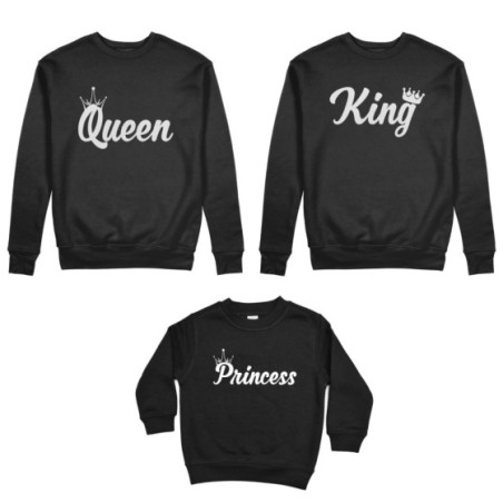 Tris felpe adulti bambino personalizzabile con nomi king queen con corona prince princess con corona Per la famiglia
