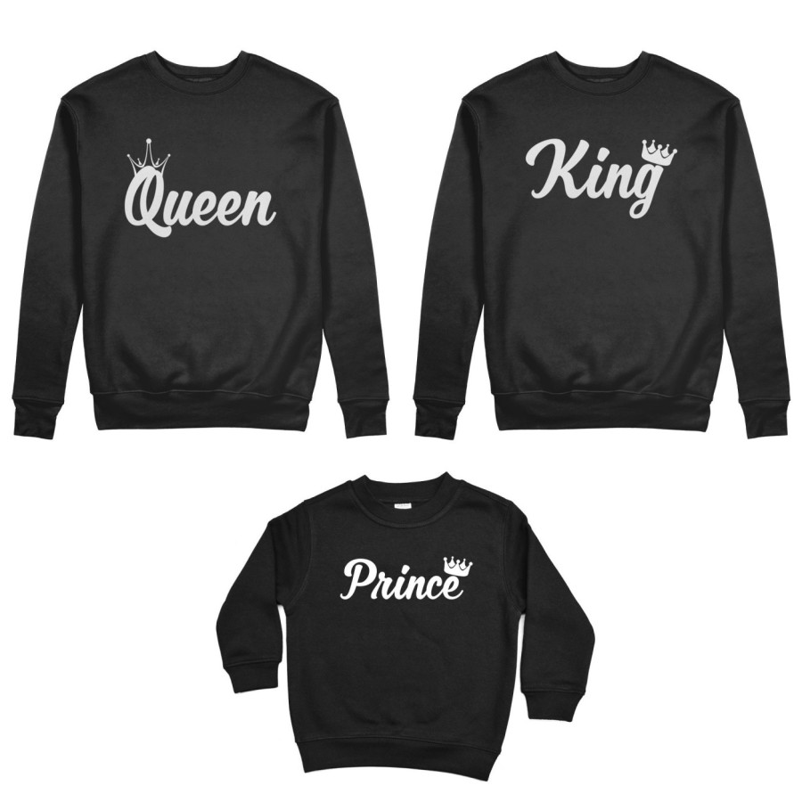 Tris felpe adulti bambino personalizzabile con nomi king queen con corona prince princess con corona Per la famiglia