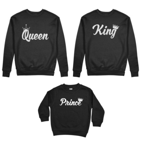 Tris felpe adulti bambino personalizzabile con nomi king queen con corona prince princess con corona Per la famiglia