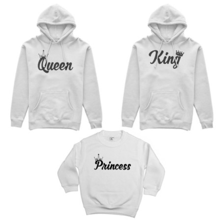 Tris felpe adulti bambino personalizzabile con nomi king queen con corona prince princess con corona Per la famiglia